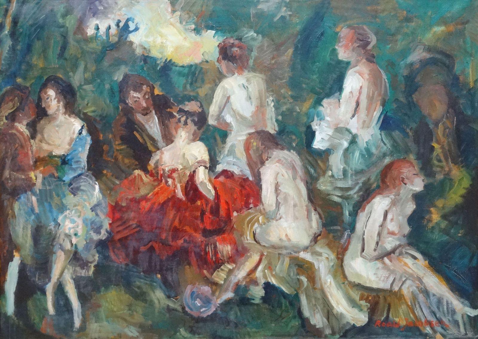 At the ball. Paris. Oil on canvas, 50, 2x69, 3 cm - Painting by Roald Jacobsen
