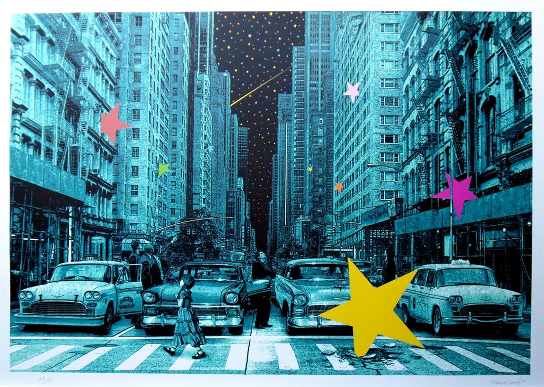 Roamcouch Figurative Print - ROAMCOUCH: When you wish upon a star NYC - Screen print, Street art, Graffiti
