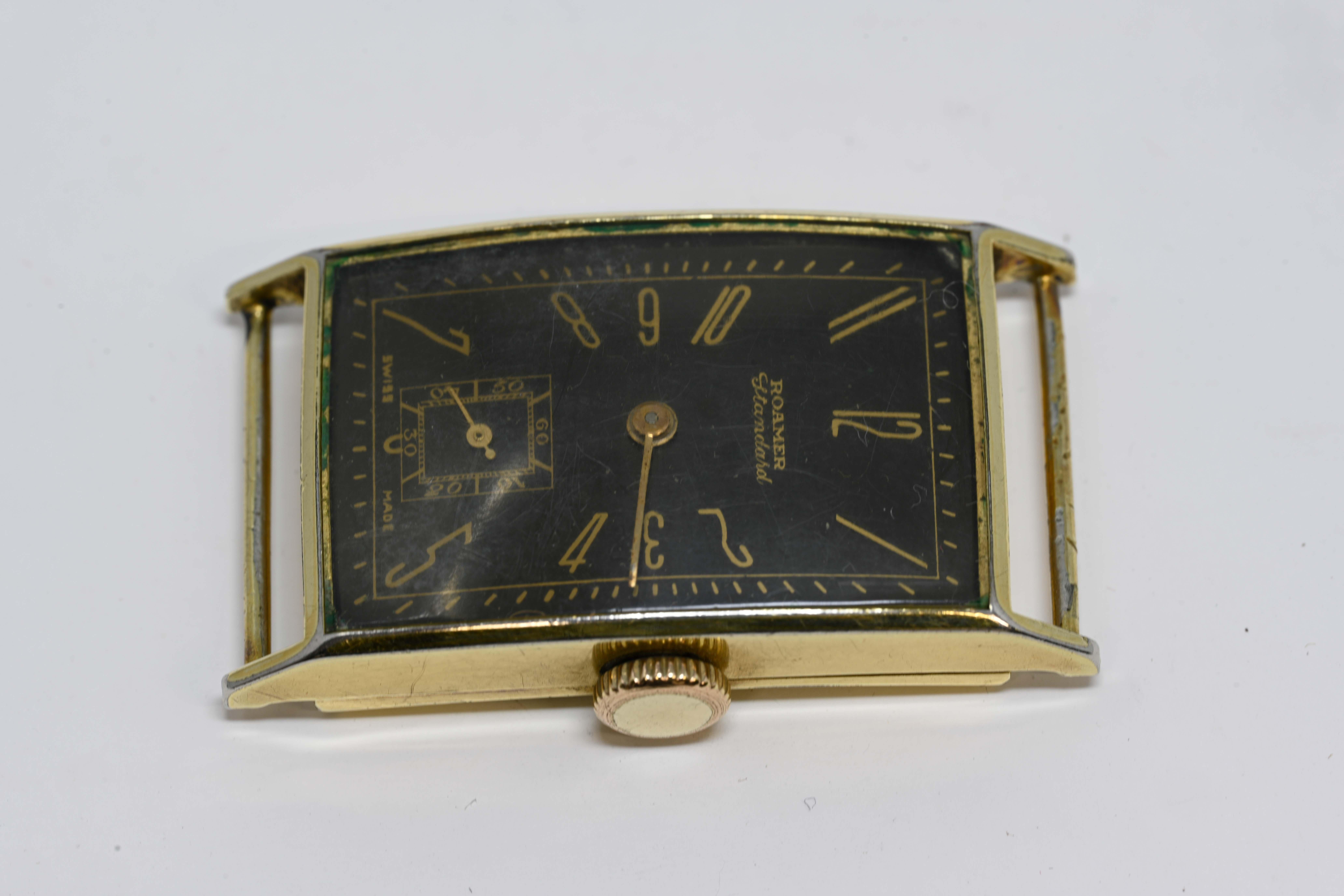 Women's or Men's Roamer Standard Art Deco Bauhaus Gold plated Watch Swiss Made circa 1950-60. For Sale