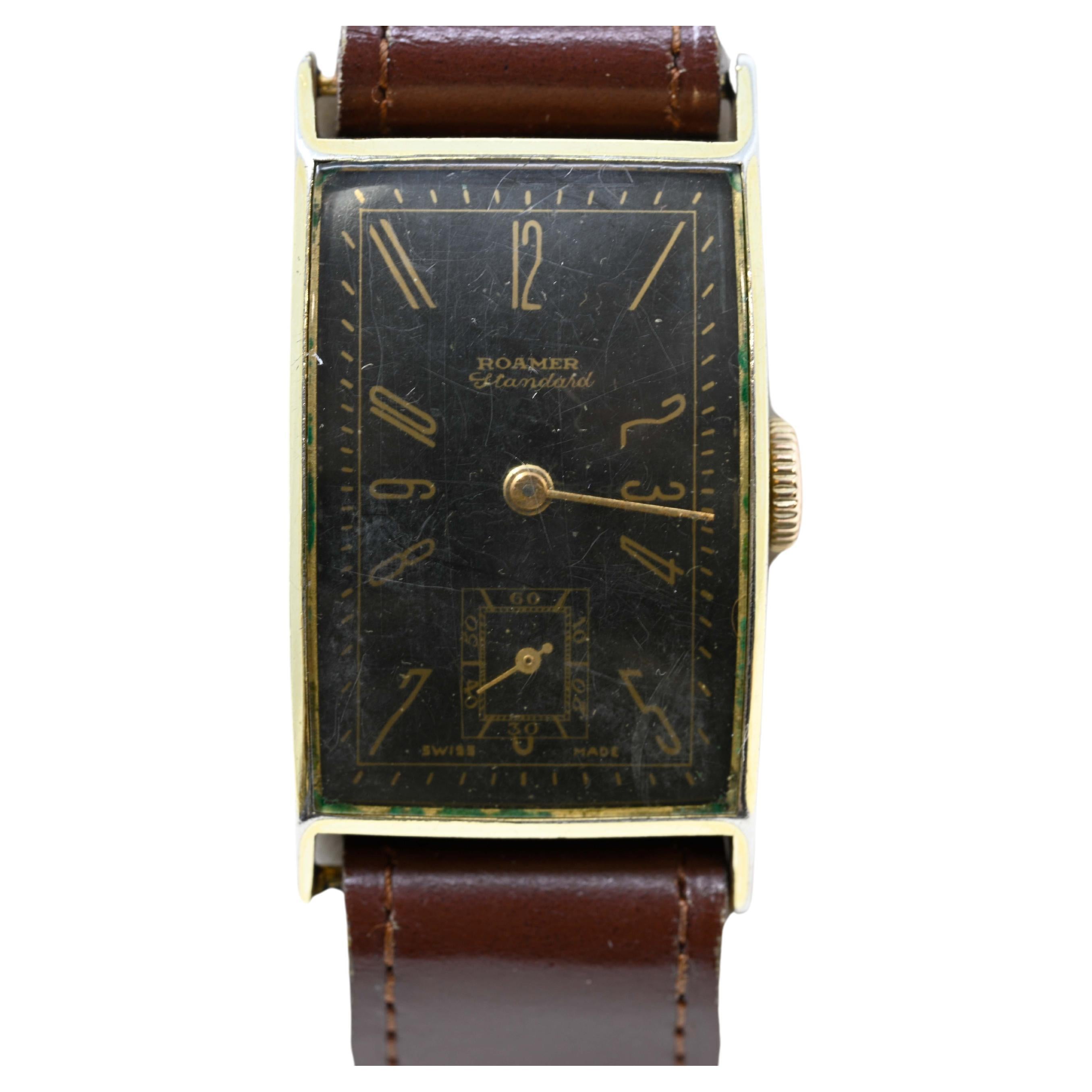 Roamer Standard Art Deco Bauhaus Gold plated Watch Swiss Made circa 1950-60. For Sale