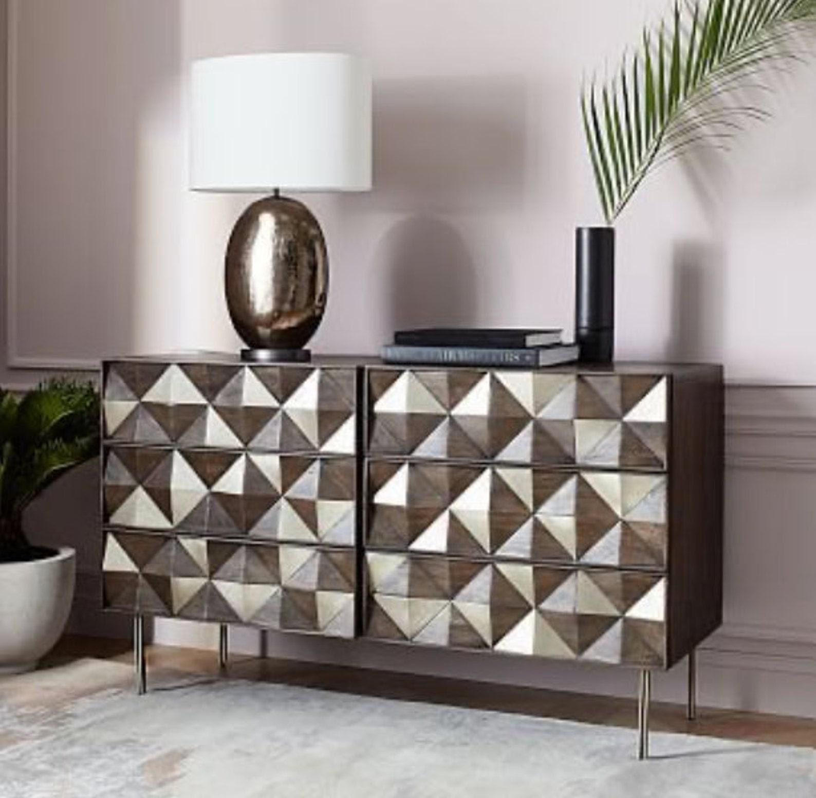 A stunning, sculptural contemporary modern Roar + Rabbit for West Elm Diamond Rhombus 6-drawer chest.

Designed by the creative firm Roar + Rabbit, the Rhombus Dresser is equal parts modern sculpture and handy storage. Its striking drawer fronts