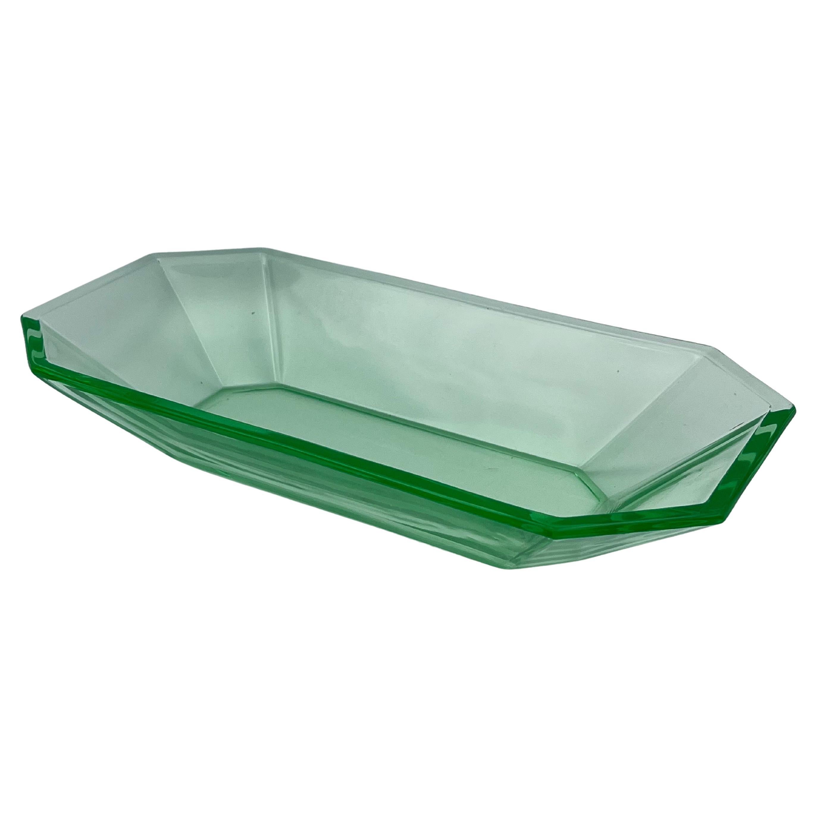 Roaring 1920's Art Deco Uranium Glass Vanity Dish / Vide Poche Electric Green