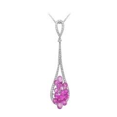 Roaring 1920s Inspired Pink Sapphire White Diamond White Gold Drop Necklace