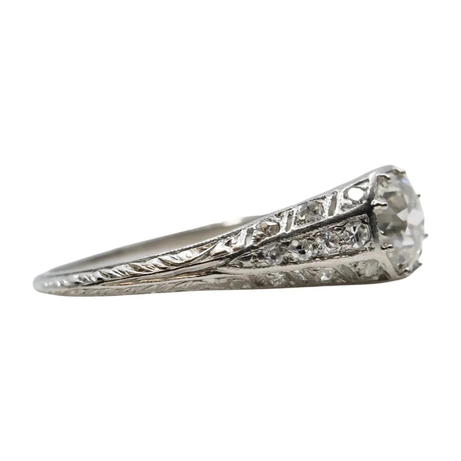 Taille vieille Europe Bague de fiançailles filigrane Art déco du début des années 20 avec diamant 1,15 carat en vente
