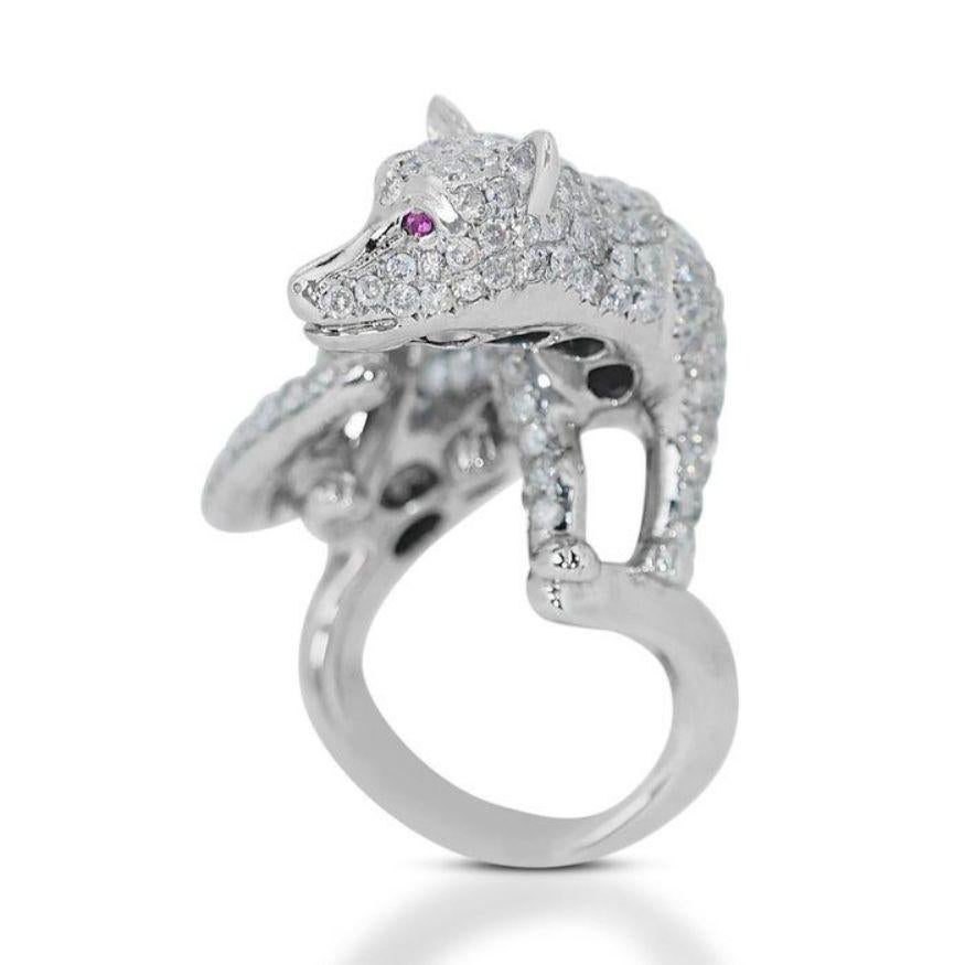 Roaring 6.58ct Ruby and Diamond Tiger Ring in 18K White Gold For Sale 2