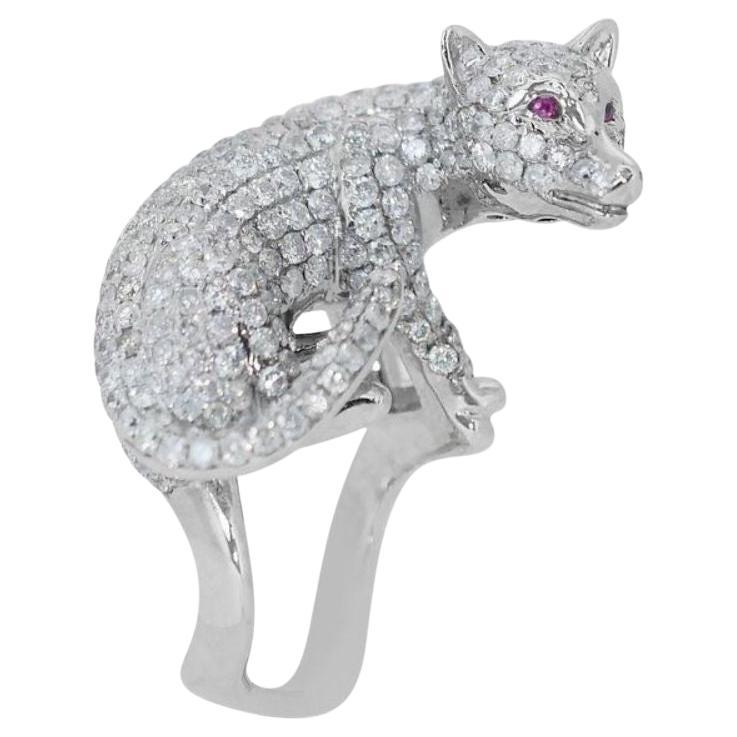 Roaring 6.58ct Ruby and Diamond Tiger Ring in 18K White Gold For Sale