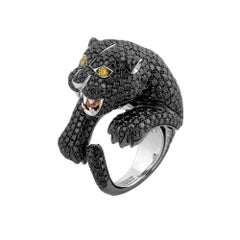 Roaring Black Diamond Yellow Diamond and Pink Sapphires Panther Ring