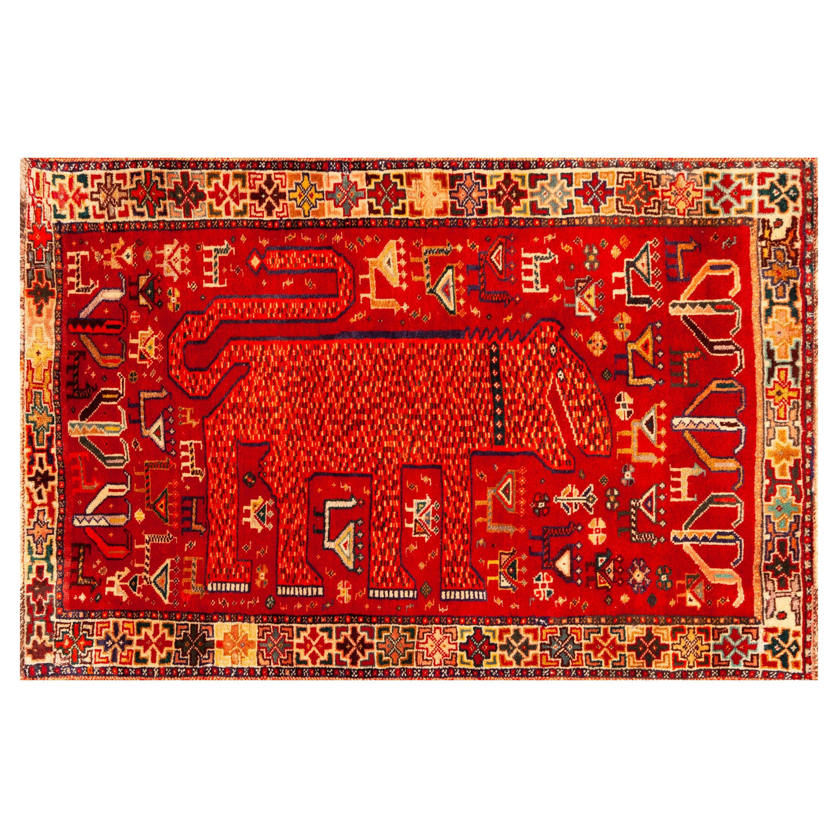 Roaring Geometry Vintage Tribal Lion Gabbeh Teppich in feurigem Rot im Angebot