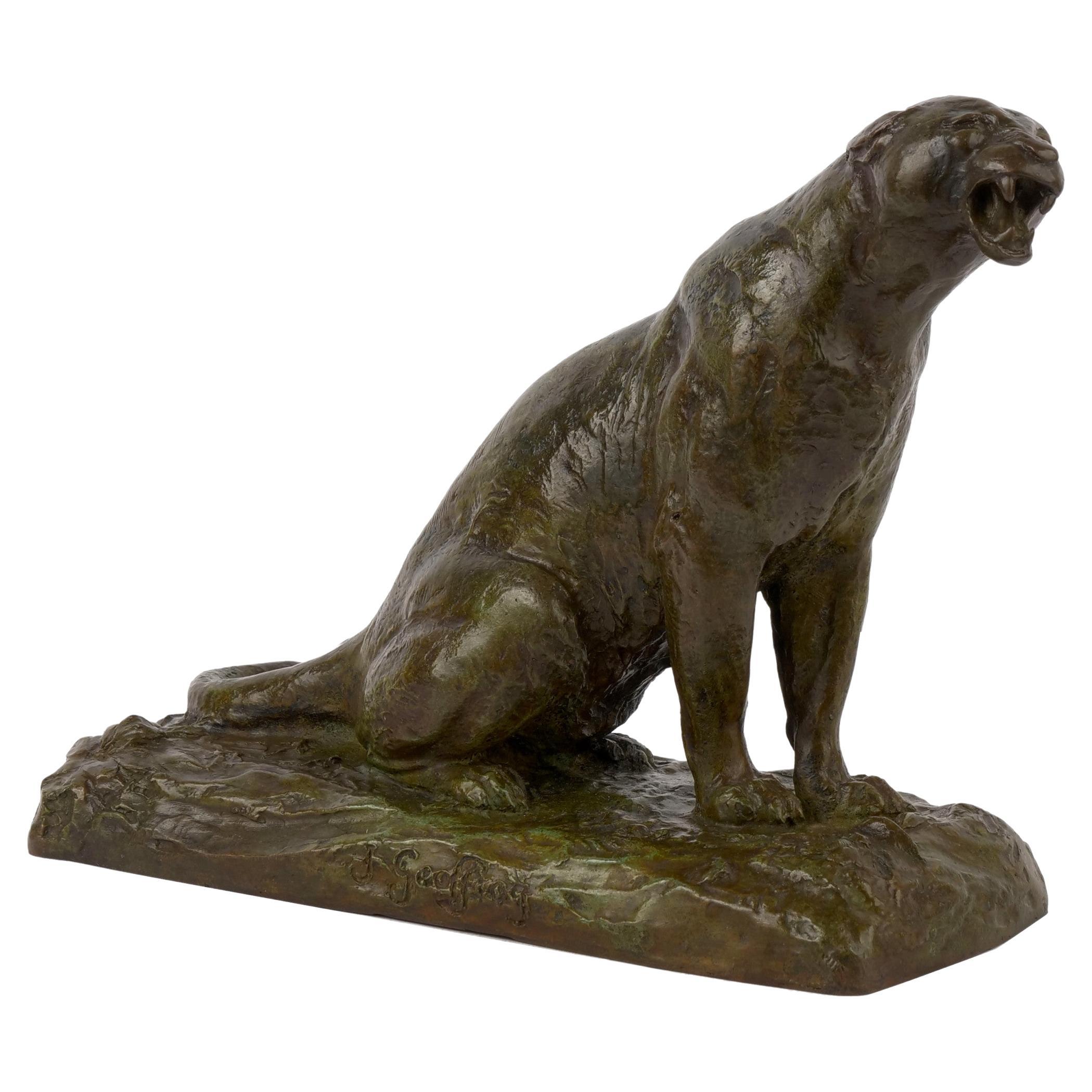 “Roaring Jaguar” Art Deco French Bronze Sculpture by Adolphe Geoffroy & Susse