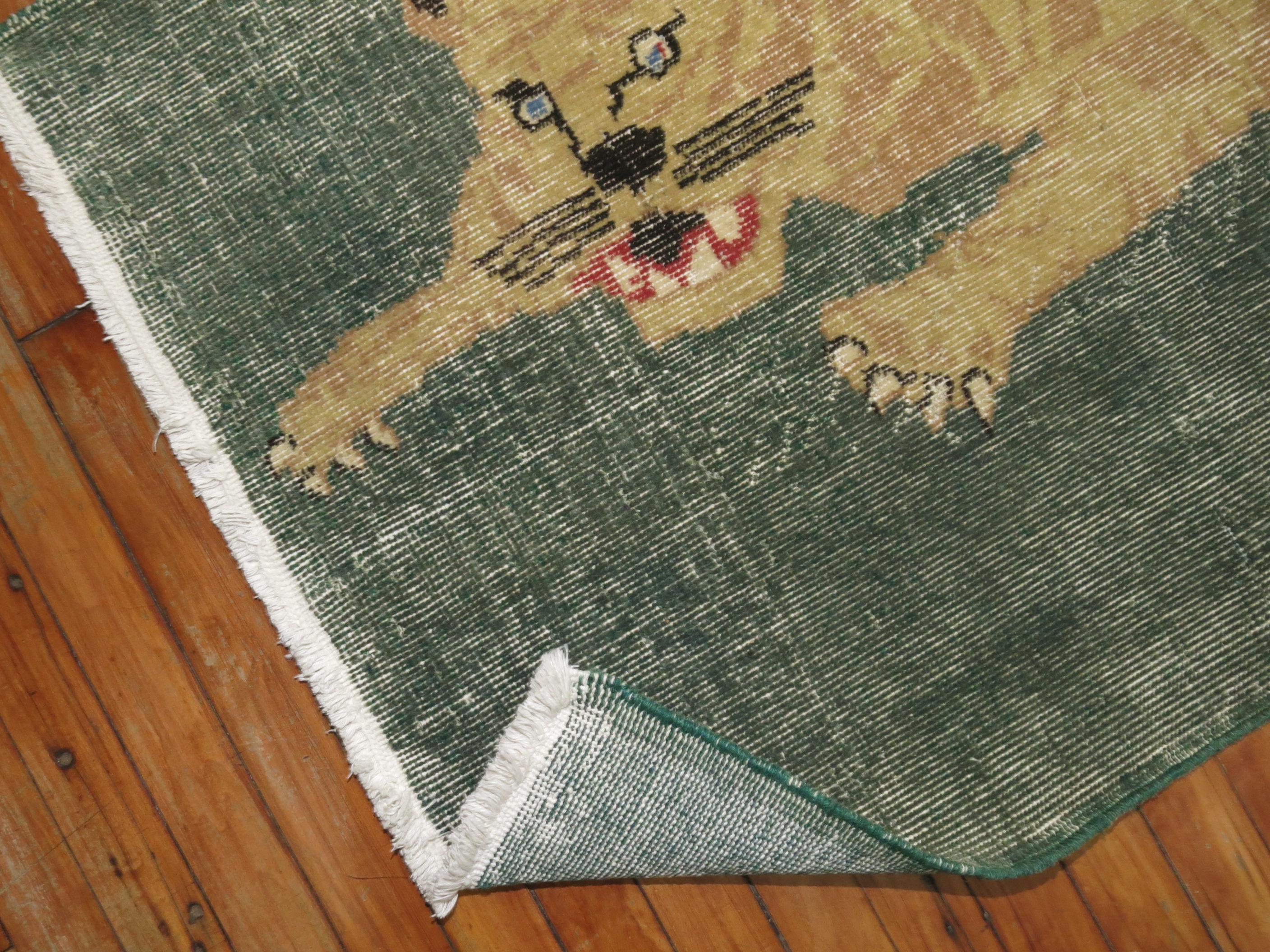 Hand-Woven Roaring Tiger Vintage Turkish Rug