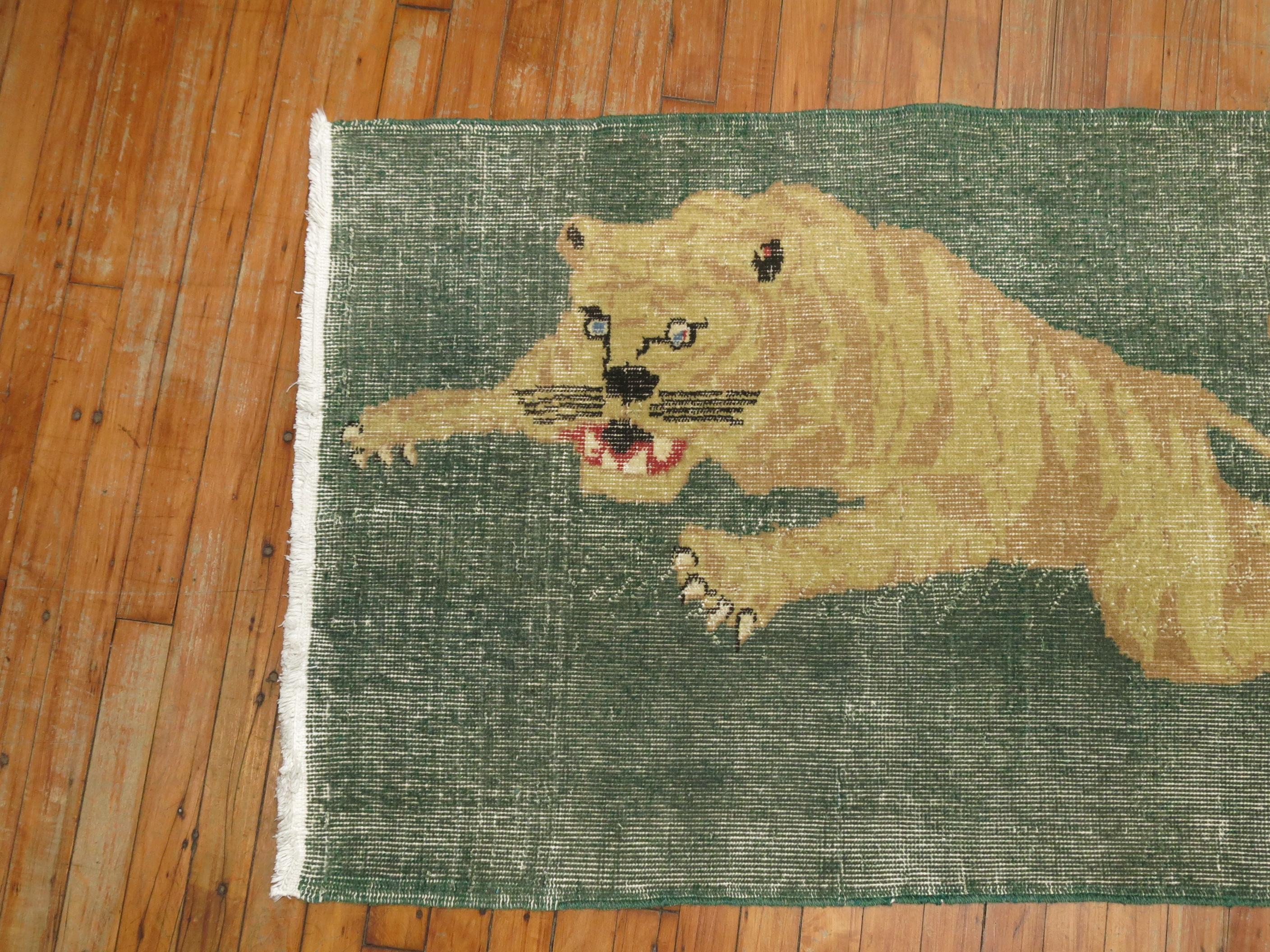Roaring Tiger Vintage Turkish Rug In Fair Condition In New York, NY