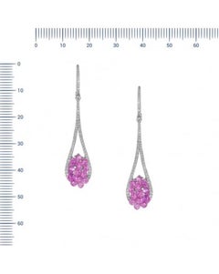 Roaring 1920as Inspired Pink Sapphire White Diamond Gold Drop Earrings