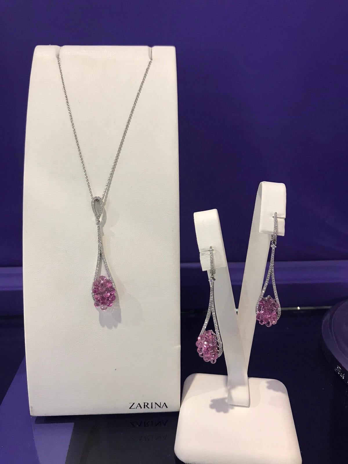 Women's Roaring 1920as Inspired Pink Sapphire White Diamond Gold Drop Earrings For Sale