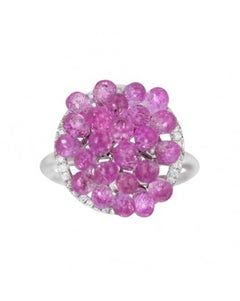 Roaring 1920s Inspired Pink Sapphire White Diamond White Gold Drop Ring