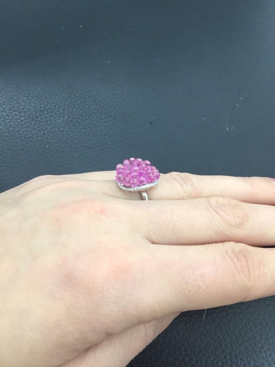 Round Cut Roaring 1920s Inspired Pink Sapphire White Diamond White Gold Drop Ring For Sale