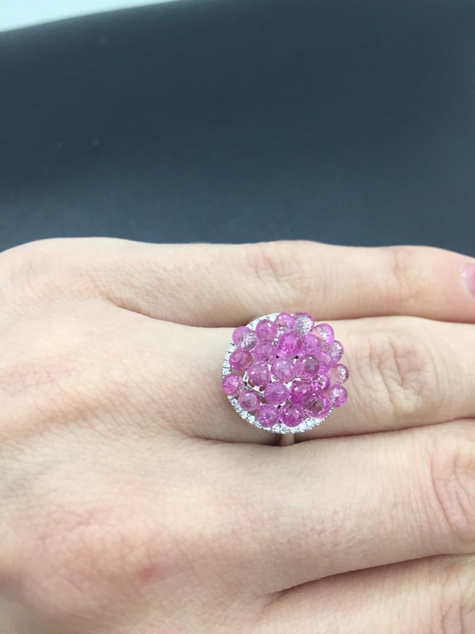 Women's Roaring 1920s Inspired Pink Sapphire White Diamond White Gold Drop Ring For Sale