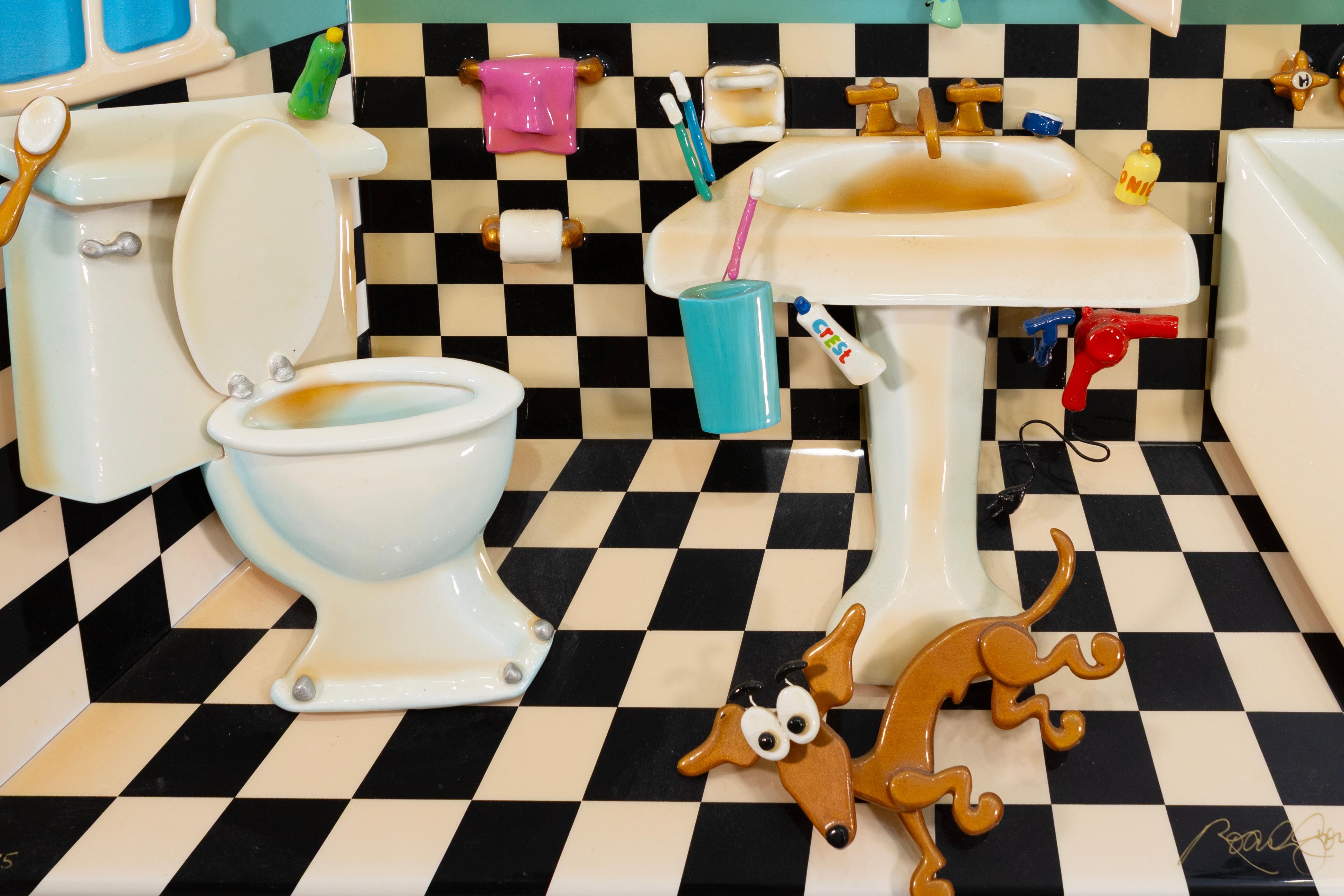 Americano Roark Gourley - Terremoto nel bagno, scultura in resina di Memphis firmata negli anni '90 158/175 in vendita