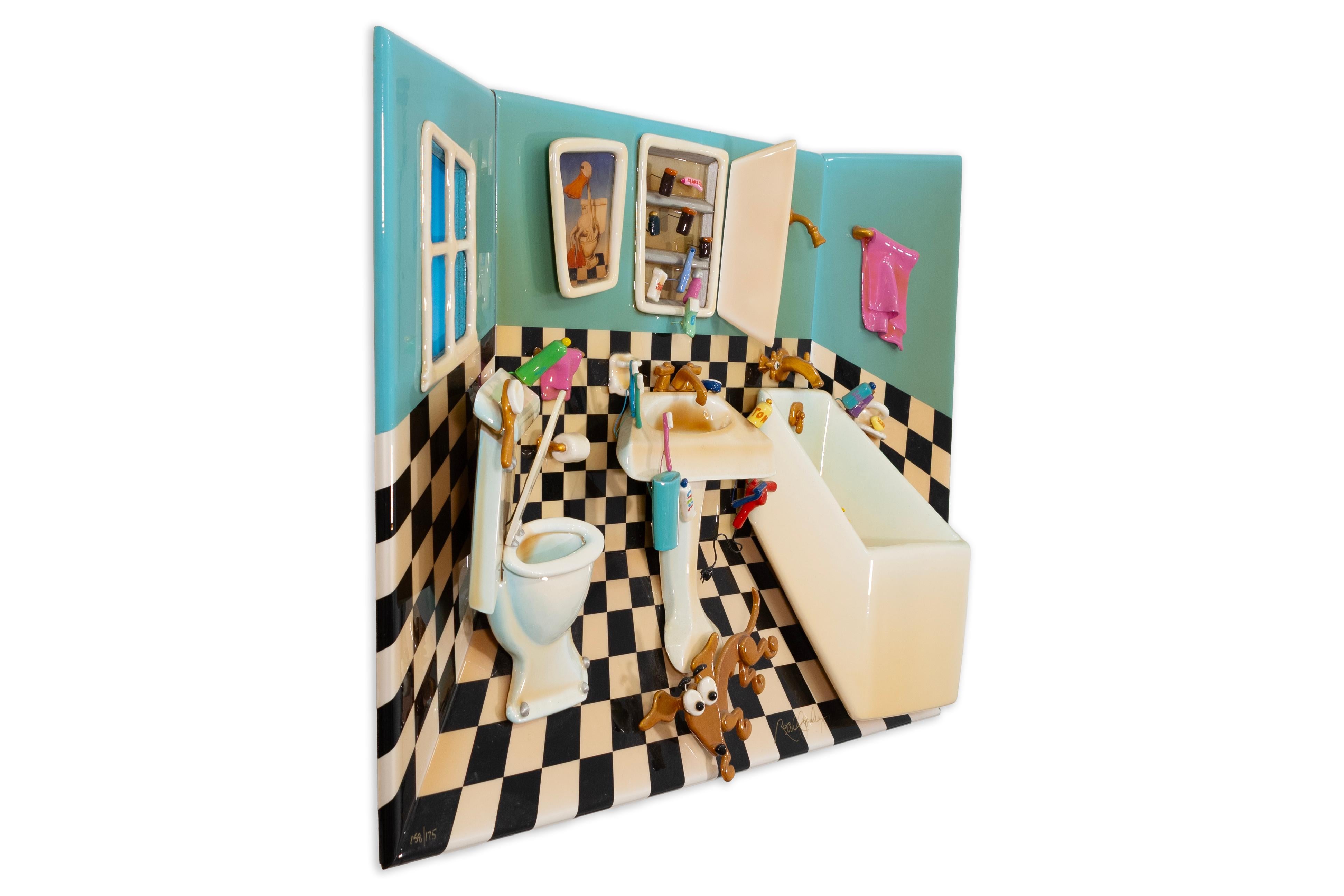 Roark Gourley - Terremoto nel bagno, scultura in resina di Memphis firmata negli anni '90 158/175 in vendita 3
