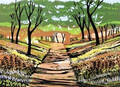 Down the Green Lane, Rob Barnes, impression en dition limite, linogravure sur papier [2022]