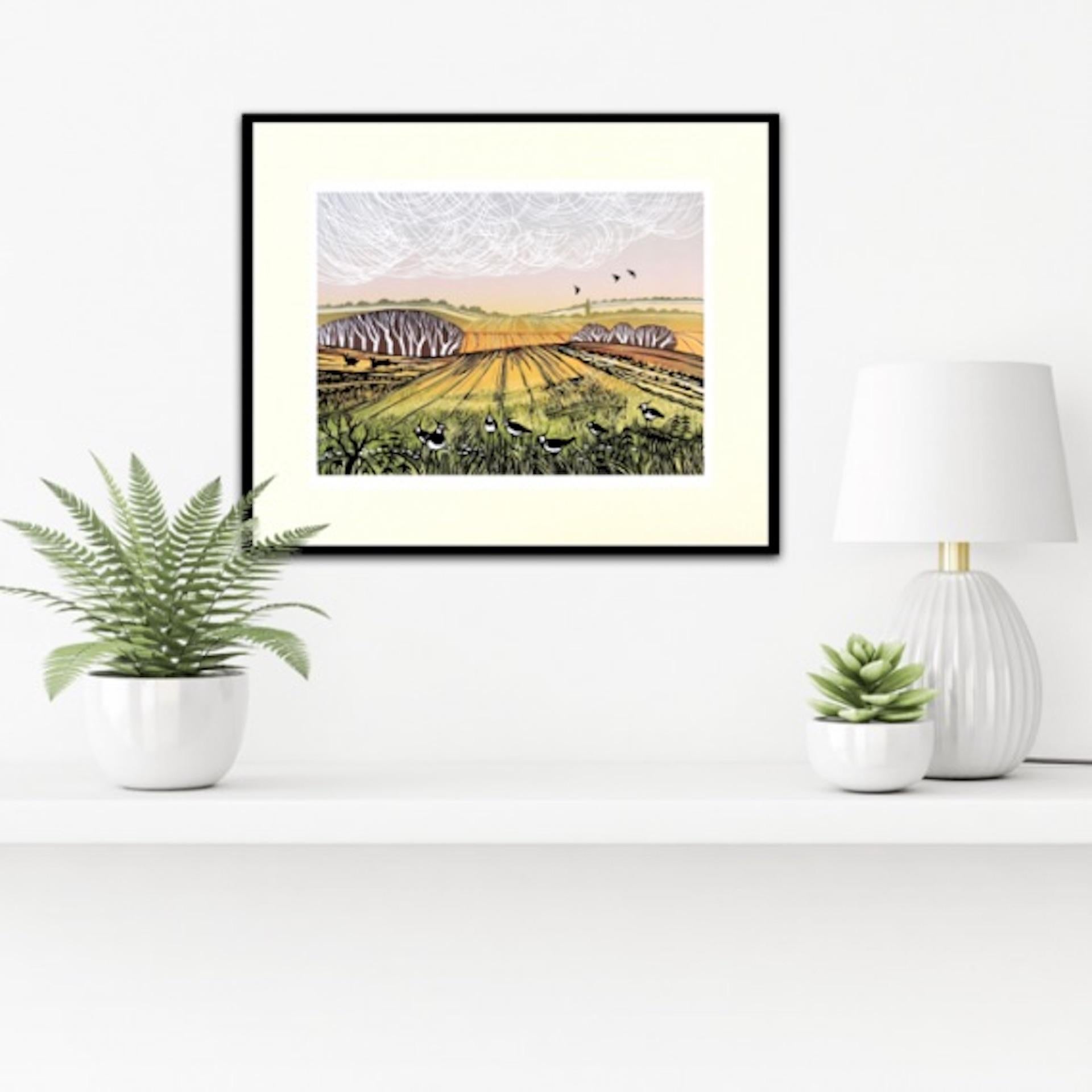 A Fine Day For Lapwings, Rob Barnes, estampe en édition limitée, œuvre d'art de paysage en vente 3