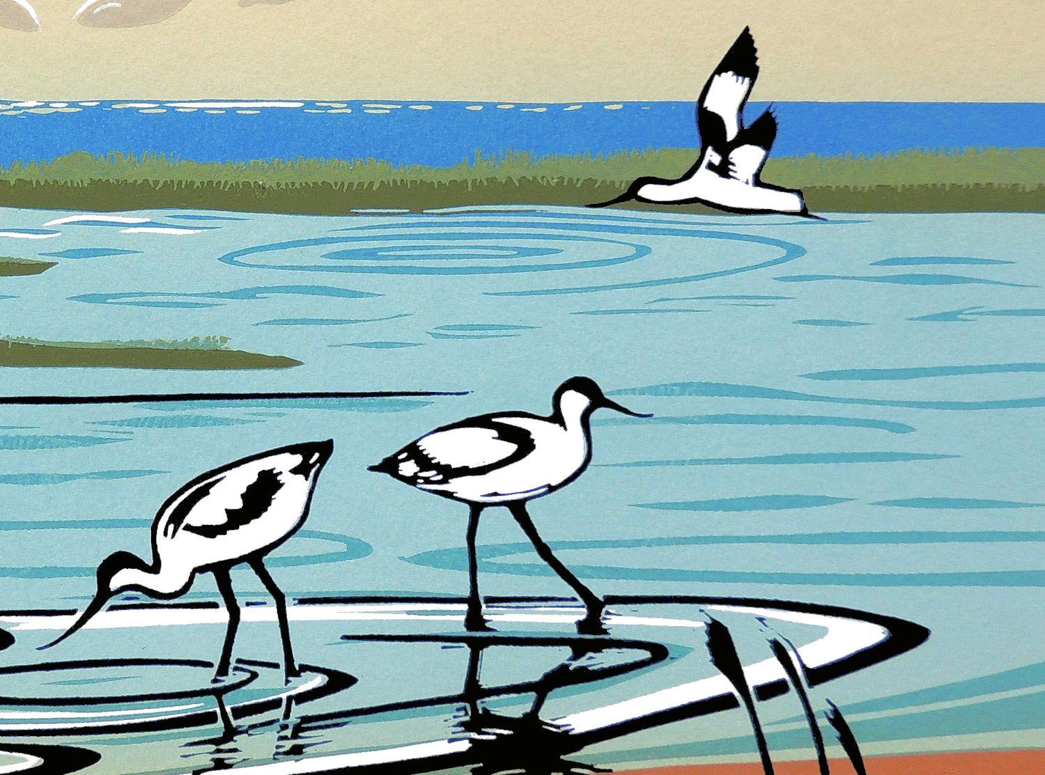 Avocets, Bird Art, UK Art, Landscape Print, Animal Artwork, Coastal Art For Sale 1