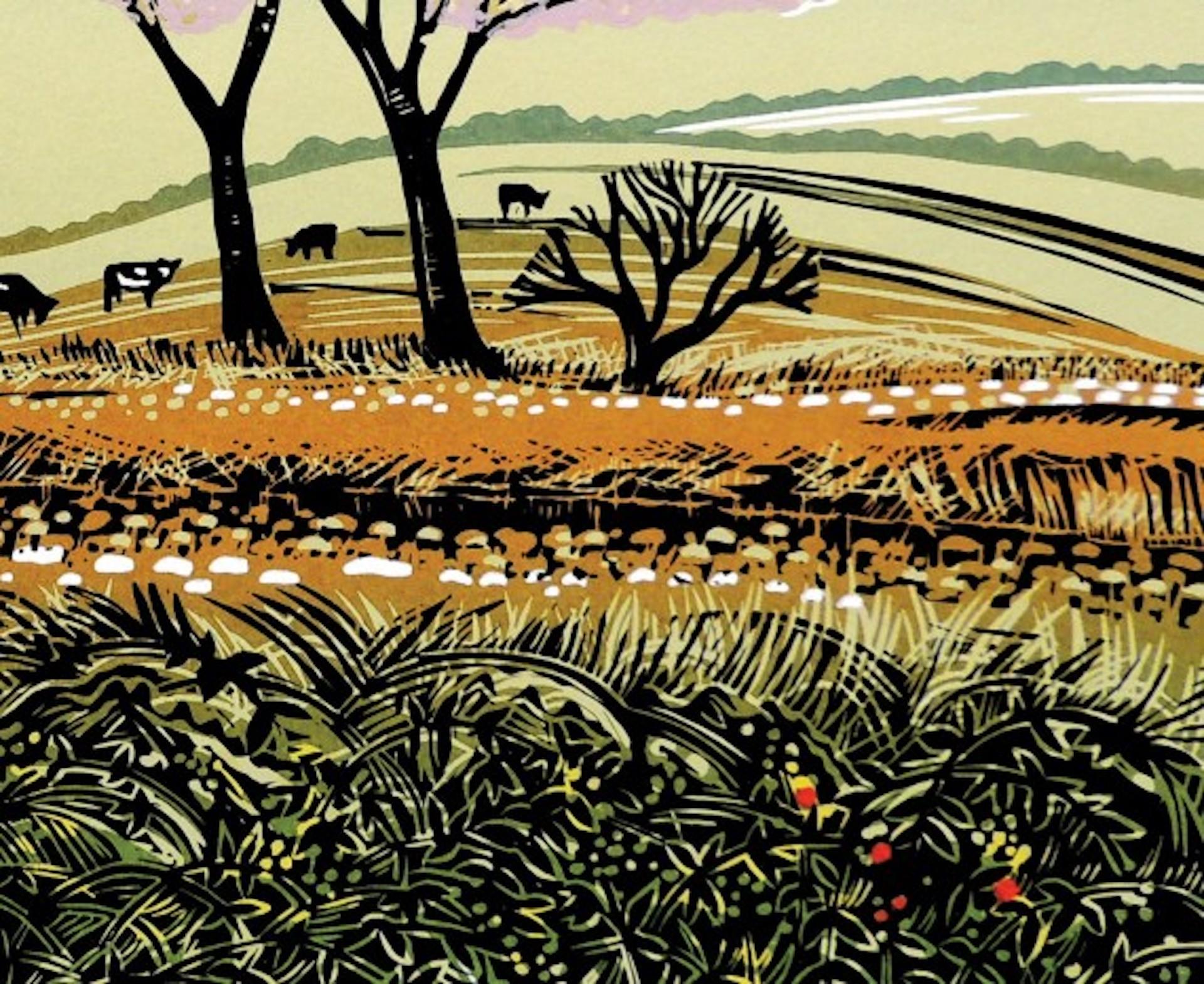 Blossom in the Wind, Landschaftsdruck in limitierter Auflage, Landschaftsdruck im Landhausstil, Linolschnitt  (Zeitgenössisch), Print, von Rob Barnes