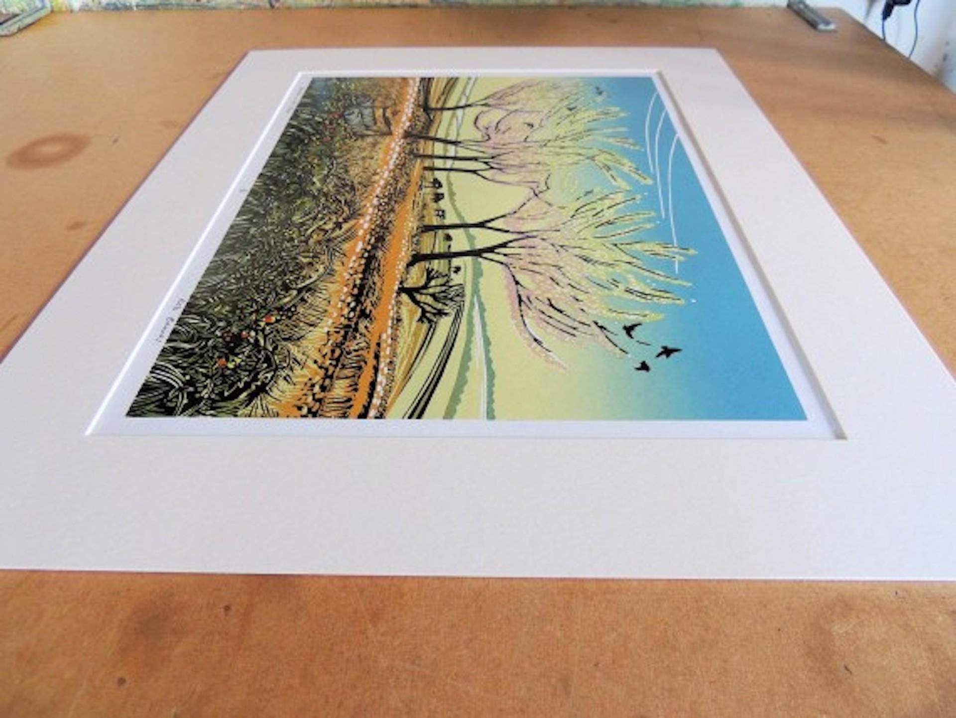 Blossom in the Wind, Limited Edition Landscape Print, Countryside Linocut  For Sale 2