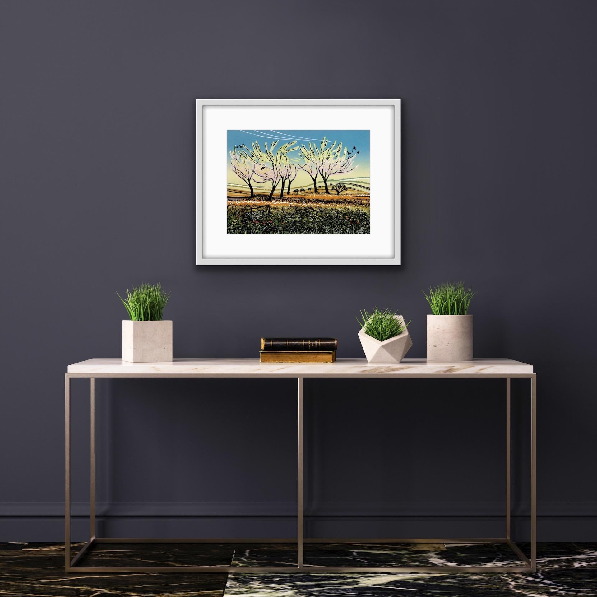 Blossom in the Wind, Landschaftsdruck in limitierter Auflage, Landschaftsdruck im Landhausstil, Linolschnitt  im Angebot 2