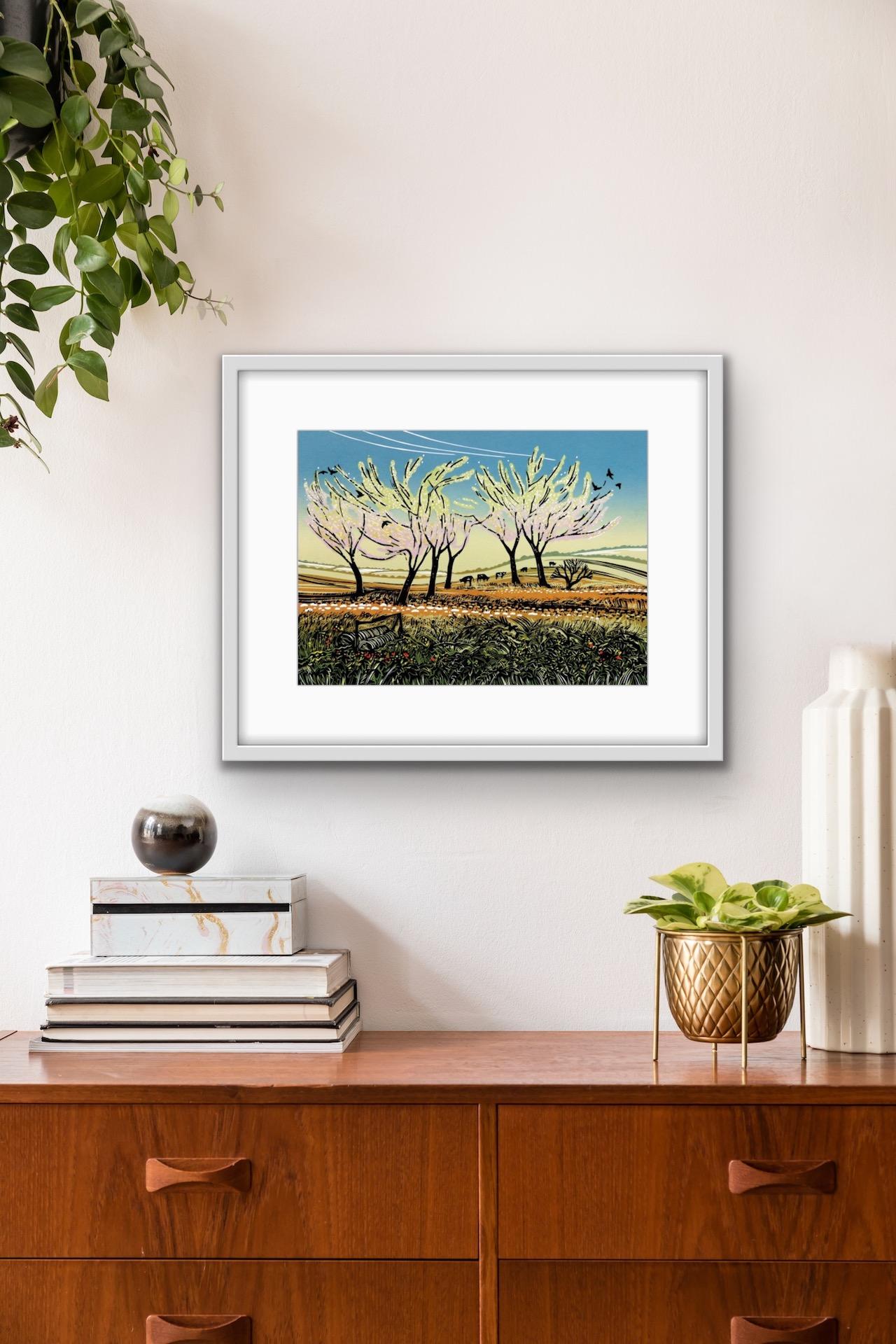 Blossom in the Wind, Limited Edition Landscape Print, Countryside Linocut  For Sale 5