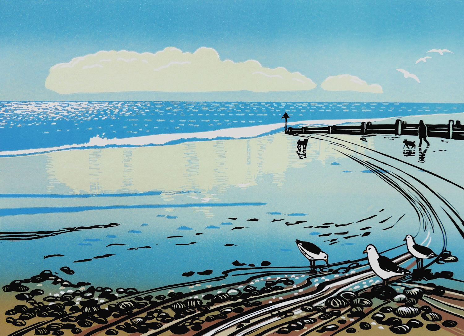 Animal Print Rob Barnes - Reflection de nuages, impression de paysage marin, art côtier, art de la plage, art des oiseaux, art des animaux