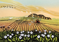 Pendules à dandelion, gravure de paysage, art rural de la campagne, art du tractor, récolte