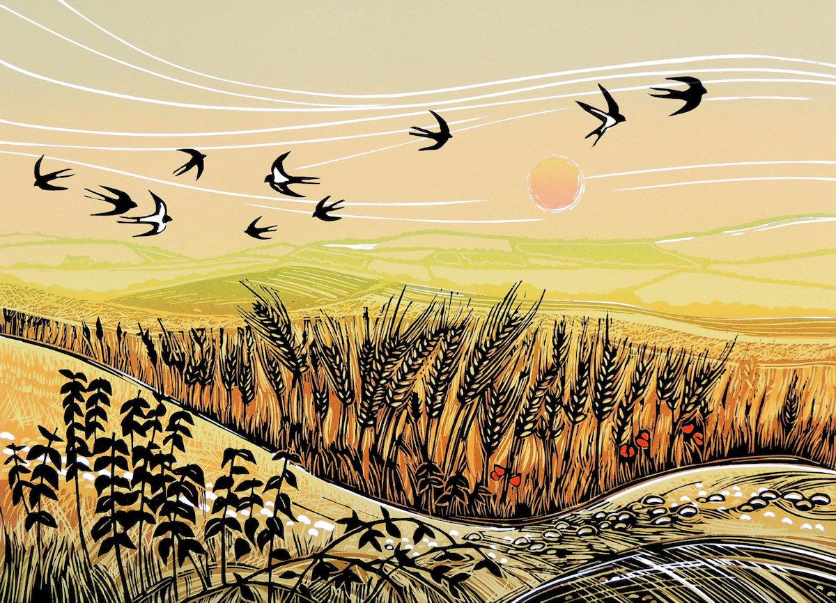 Díptico Vuelo sobre la cebada y Un buen día para las avefrías - Landscape Print Beige de Rob Barnes