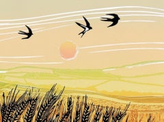 Flight Over The Barley, Rob Barnes, Limited Edition Print, Birds Field Artwork