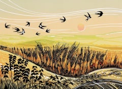 Flight Over Barley, Rob Barnes, Limited Edition Print, Birds Field Artwork