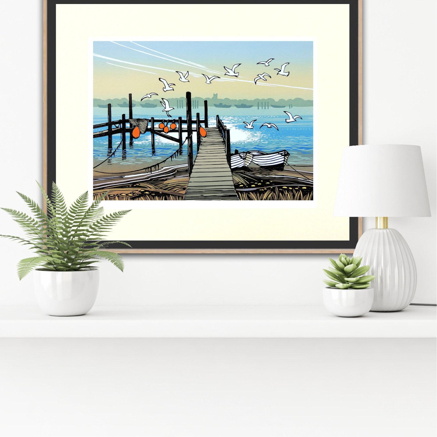 Aterrizaje de gaviotas, Impresión artística en edición limitada, Paisaje, Naturaleza - Landscape Print Azul de Rob Barnes