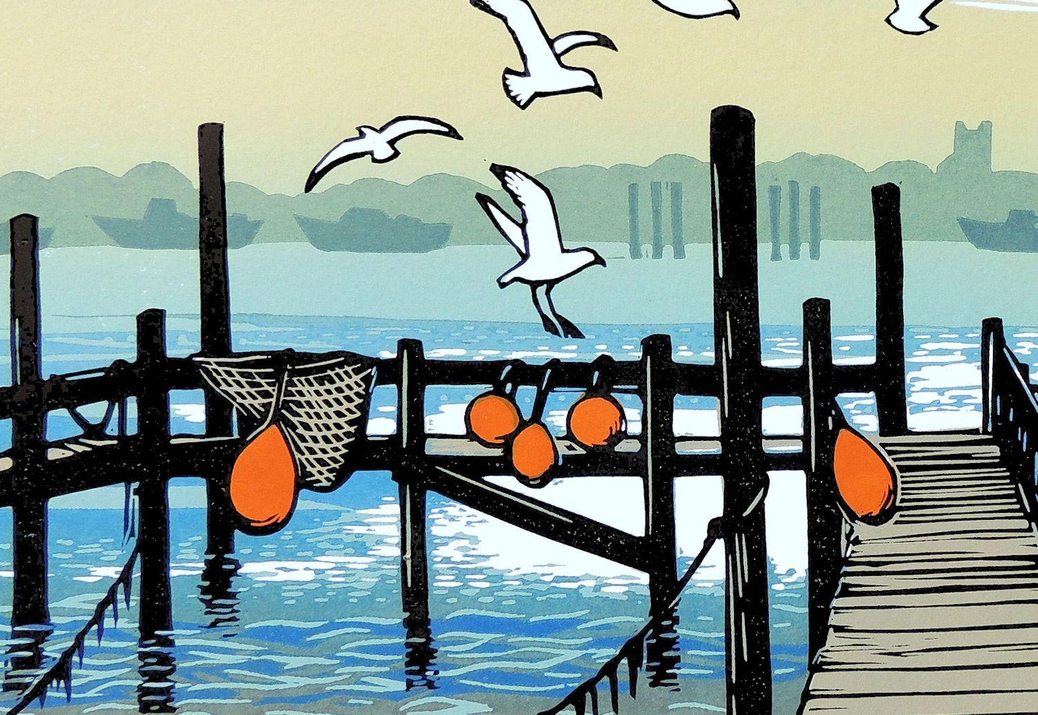 Aterrizaje de gaviotas, Impresión artística en edición limitada, Paisaje, Naturaleza en venta 3