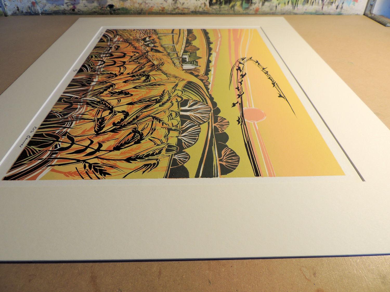 Harvest Field, Norfolk Landscape Art, Handmade Linocut Print, Modern Style Art For Sale 3