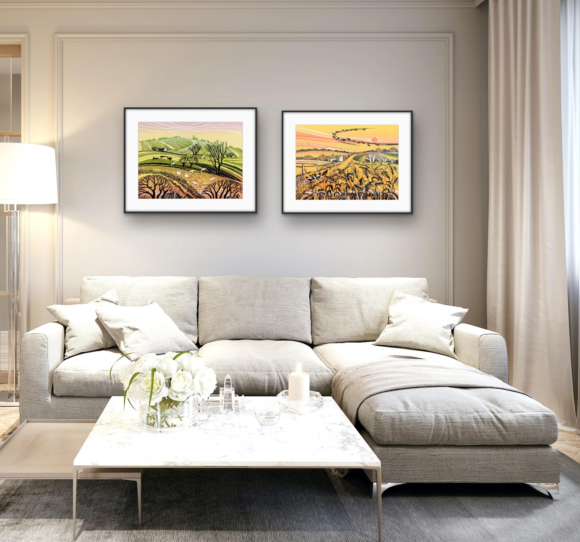Harvest Fields and Hill Flight, Diptych, 2 landscape prints, Limited edition For Sale 2