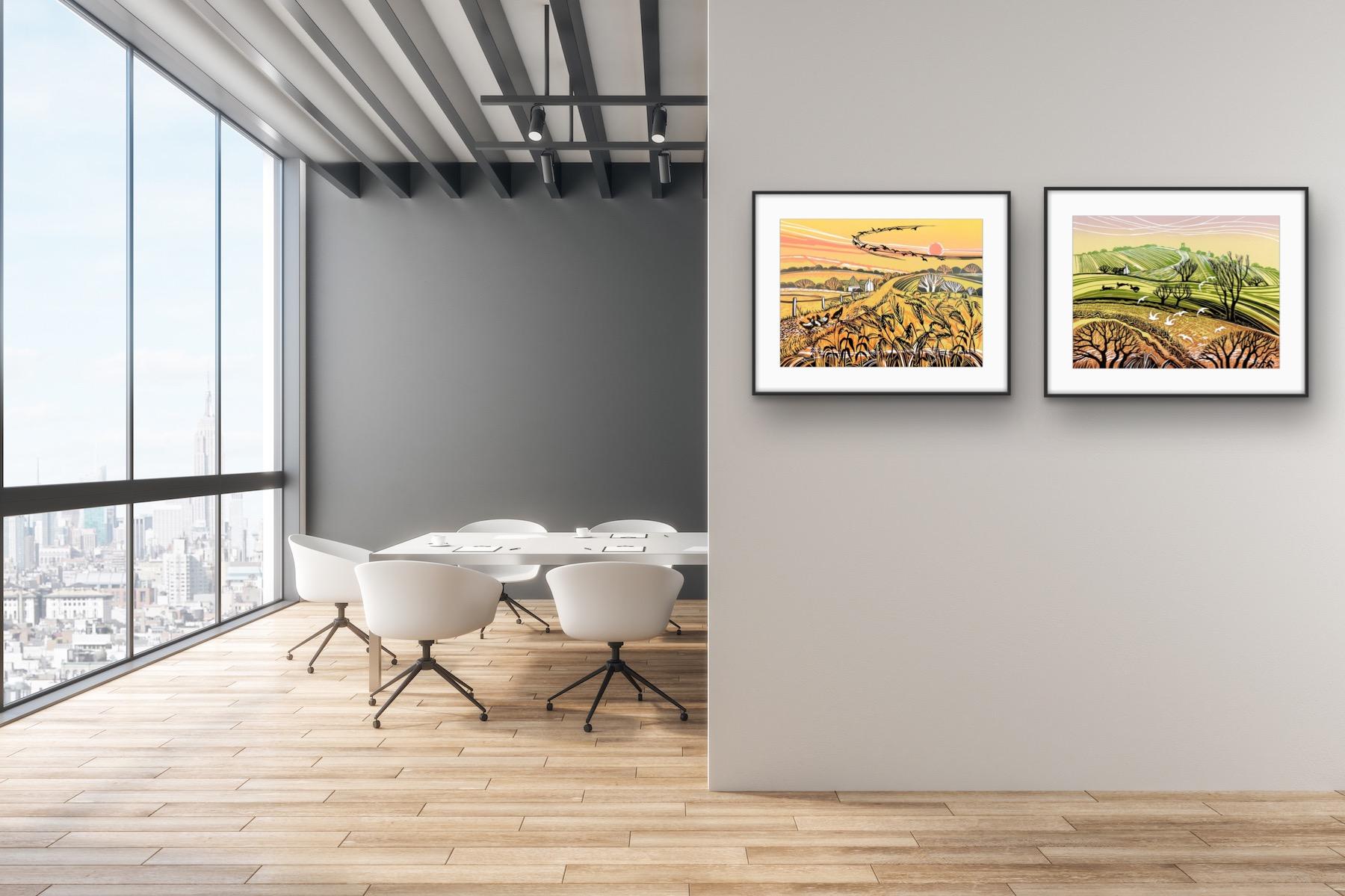 Harvest Fields and Hill Flight, Diptych, 2 landscape prints, Limited edition For Sale 3