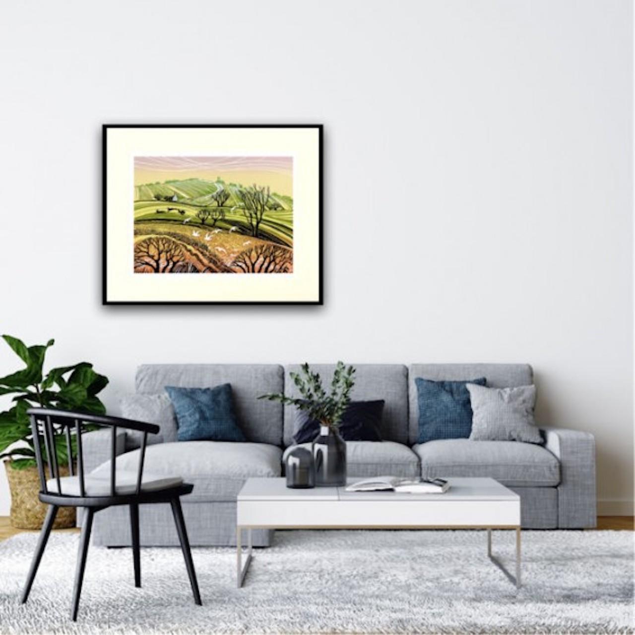 Flight Hill édition limitée, impression de paysage, collines rurales, oiseaux, ambiance chaude 6