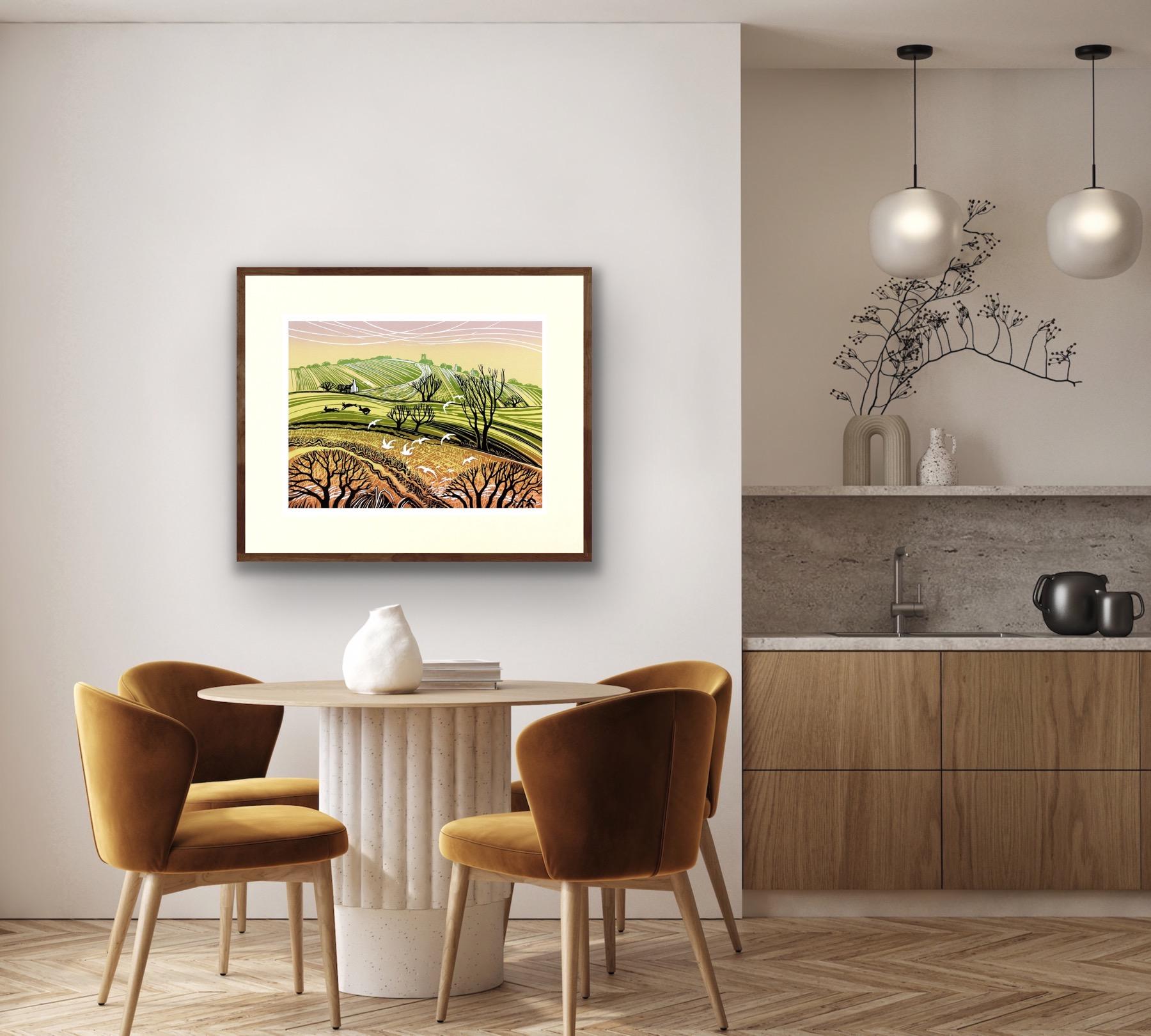 Flight Hill édition limitée, impression de paysage, collines rurales, oiseaux, ambiance chaude 5