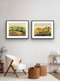 Hill Flight 
Running Wild, diptych, Limited Edition Linocut, Landscape Print