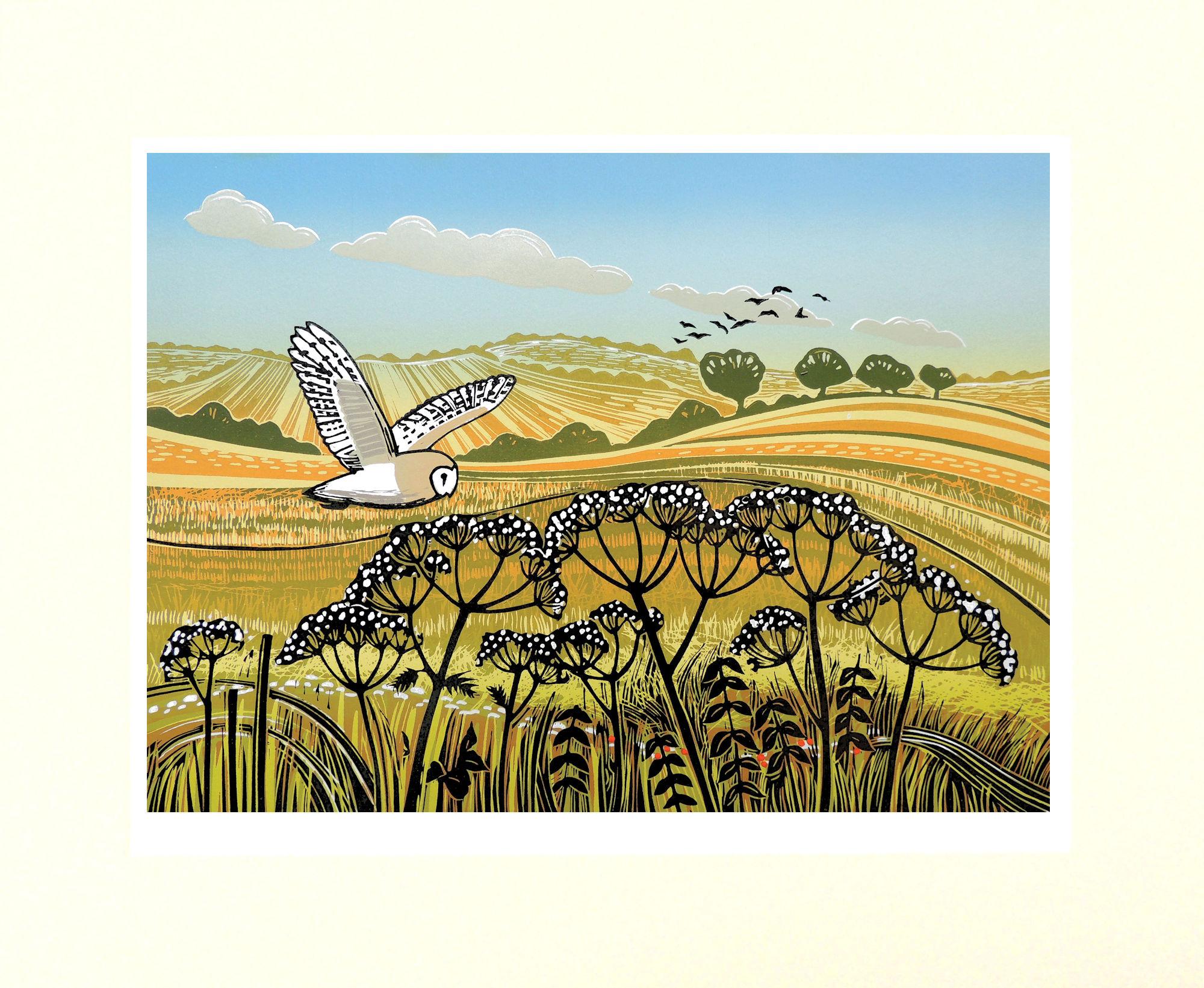 Hunting the Fields, Limited edition art print, Landscape, Nature - Beige Landscape Print by Rob Barnes
