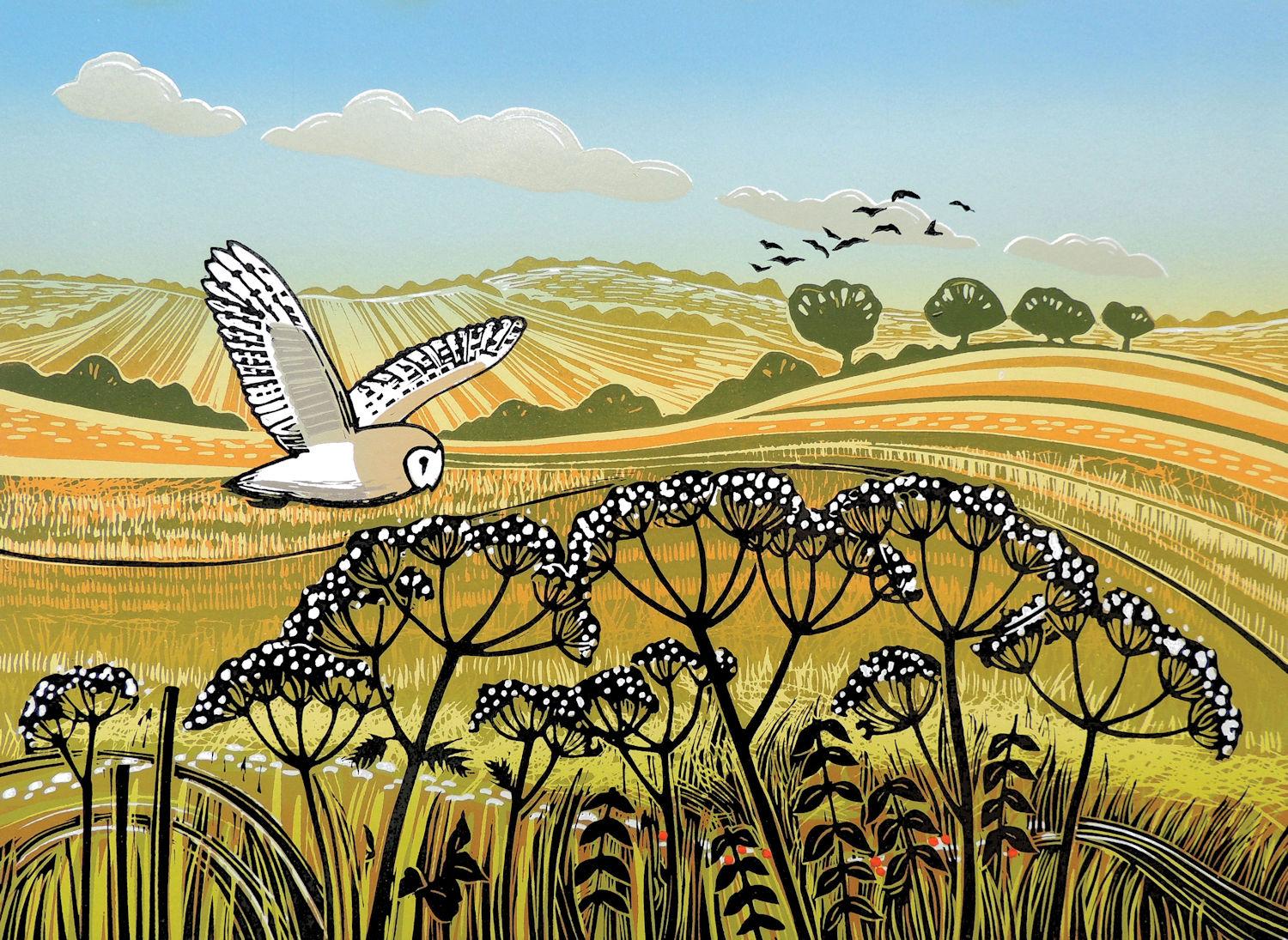 Rob Barnes Landscape Print - Hunting the Fields, Limited edition art print, Landscape, Nature