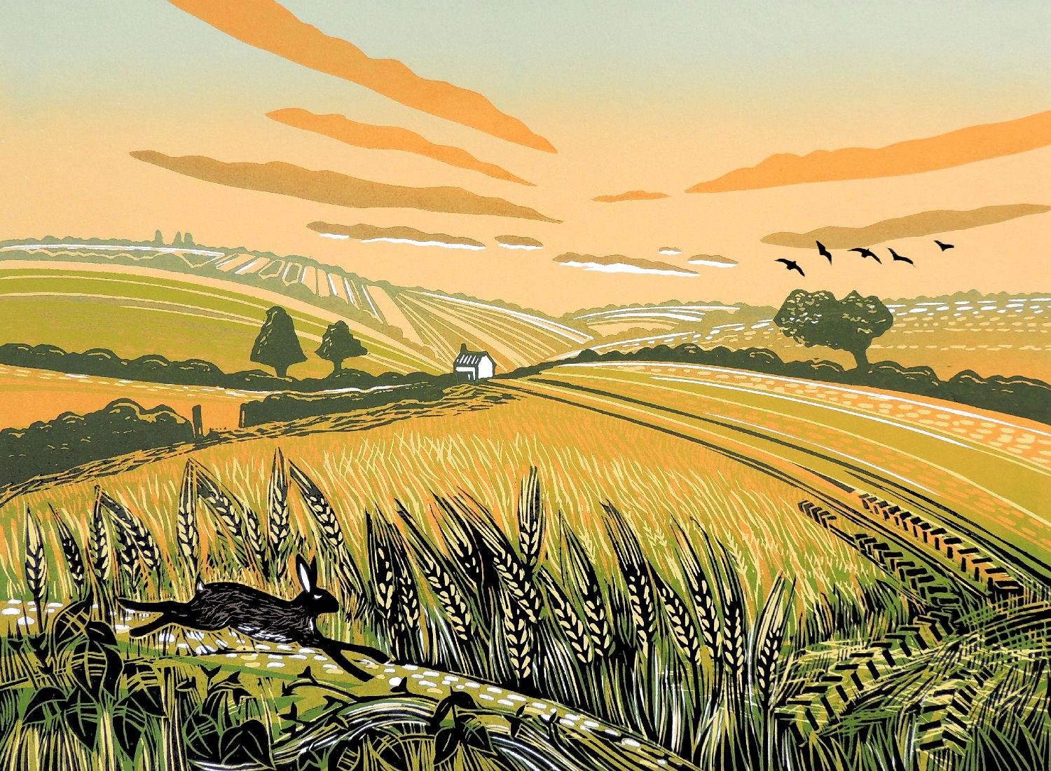 Rob Barnes Landscape Print - Running Through The Barley, Limited edition art print, Landscape, Nature, Fields