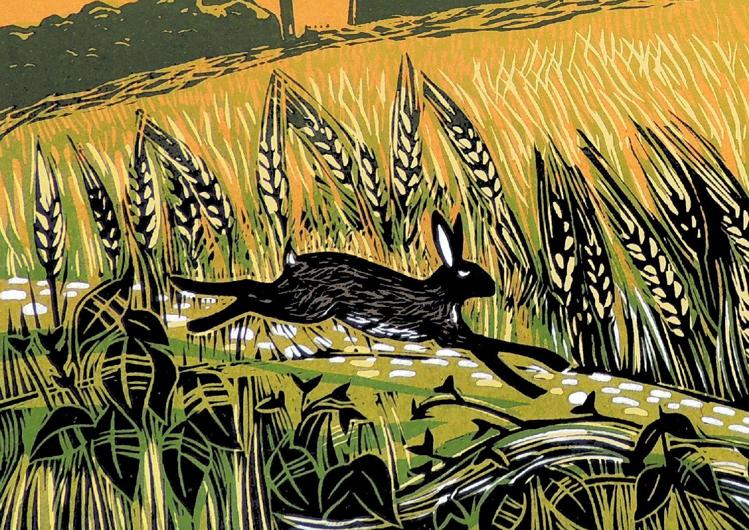Running Through The Barley & Running Hares, Set of 2, Limited edition art print - Beige Abstract Print by Rob Barnes