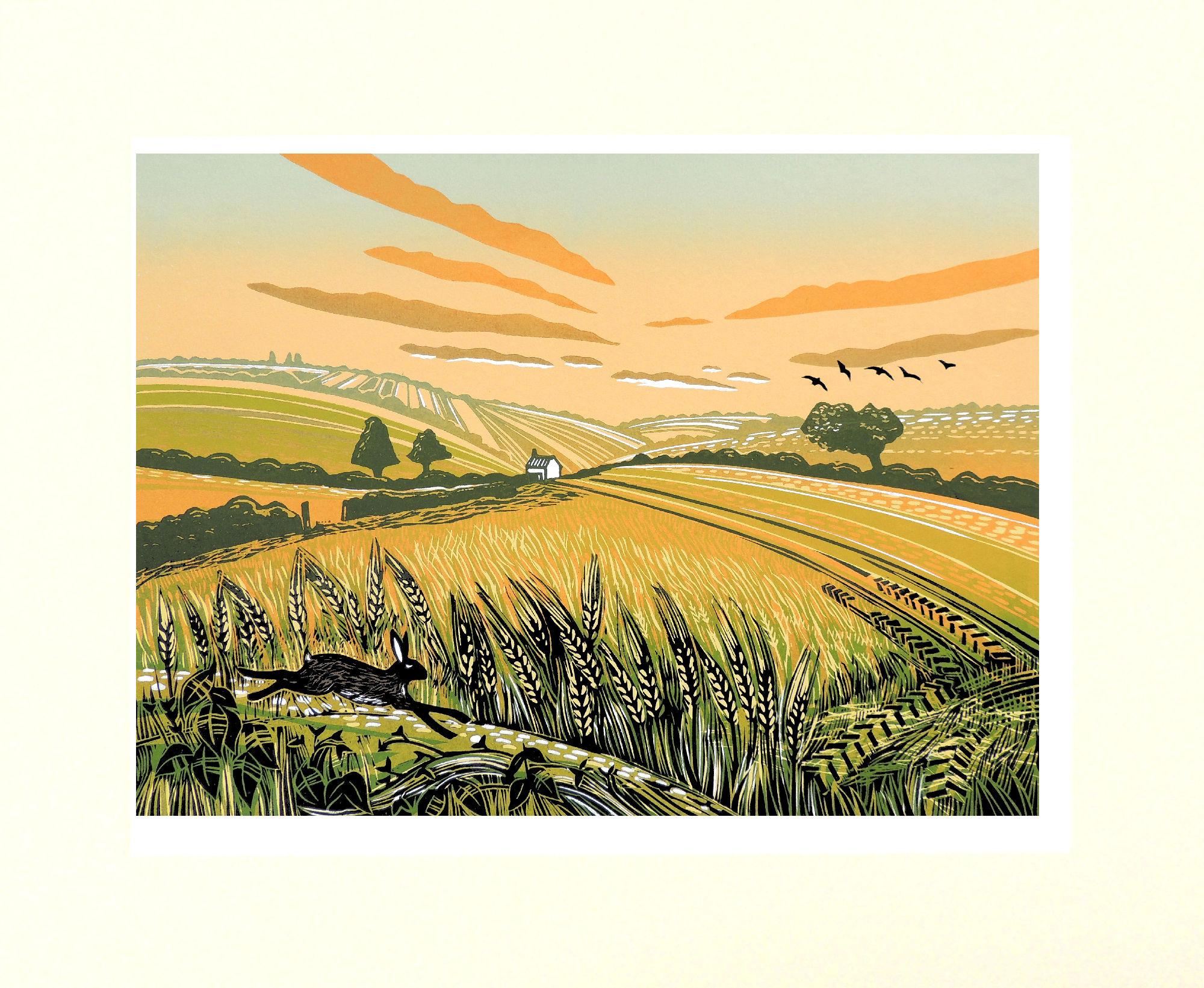 Running Through The Barley & Running Hares, Set of 2, Limited edition art print For Sale 2