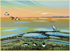 Saltmarsh Heron, édition limitée, art de la côte nord du Norfolk, oiseaux