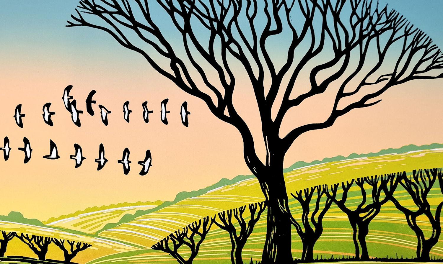 Frühlingskiebitz, Kunstdruck in limitierter Auflage, Landschaft, Nature (Beige), Landscape Print, von Rob Barnes