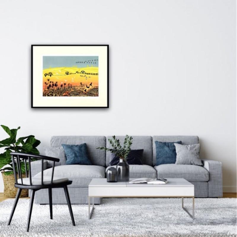 Sunlight across the fields, limited edition print, landscape print, animal print - Print by Rob Barnes